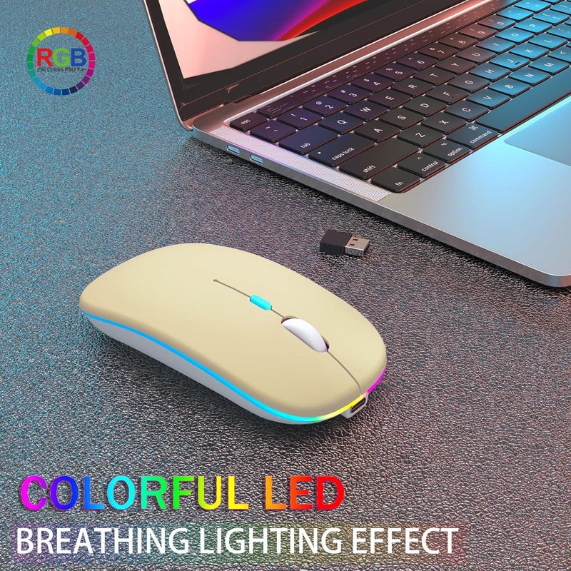 AOLIKOKO Wireless Bluetooth Mouse - Rechargeable Laptop Mice - with LED Lights,Dual Mode(Bluetooth 5.2 & Portable USB 2.4G) Connection,Silent - Computer Mouse for Laptop,iPad,Tablet,MacBook,& PC(Gold) - Image 2